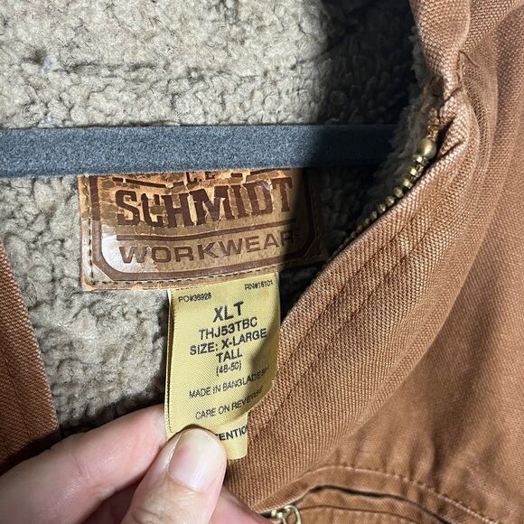 CE Schmidt Jacket Mens XL Tall Duck Canvas Sherpa Full Zip Work Wear Hood Brown - Picture 3 of 11